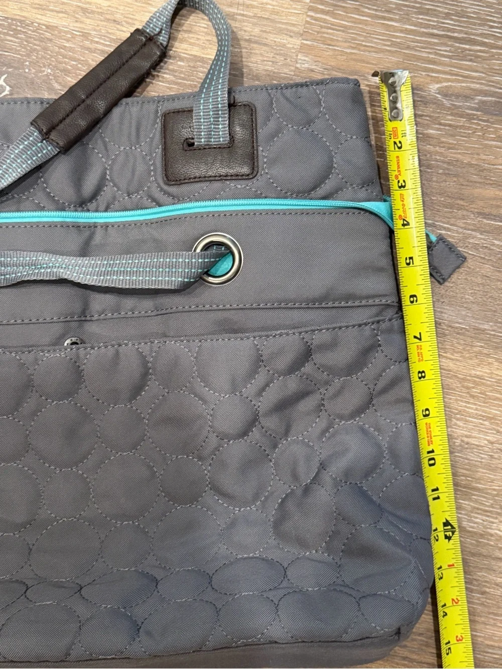 thirty-one Gray Quilted Tote with Teal Trim